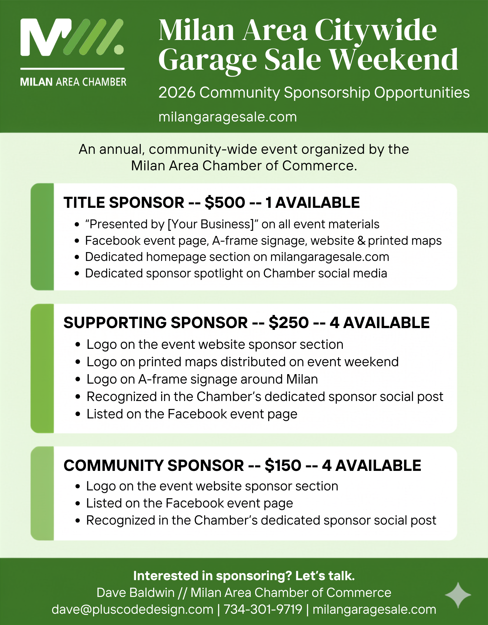 2026 Milan Area Citywide Garage Sale — Community Sponsorship Opportunities